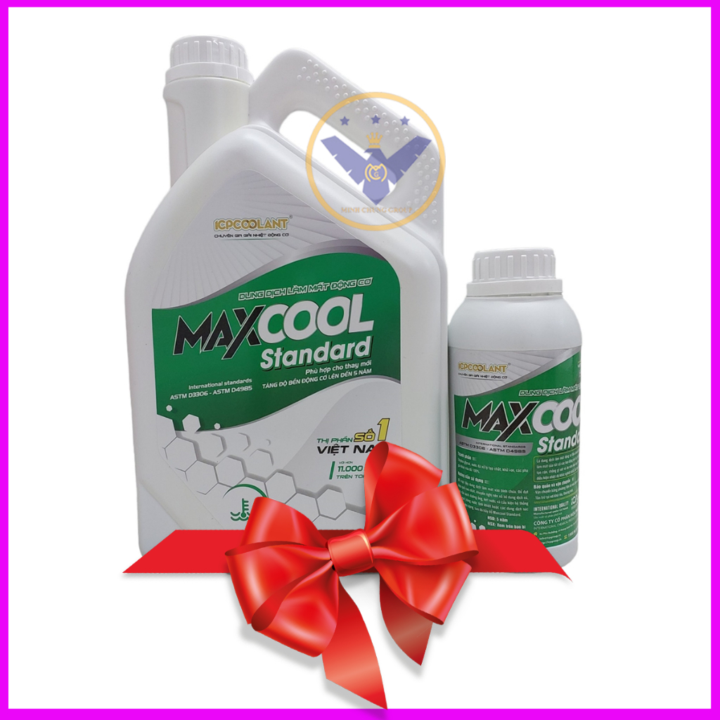{Quà tặng} nước làm mát động cơ ô tô màu xanh Maxcool Stardard 4L tặng lon 500ml