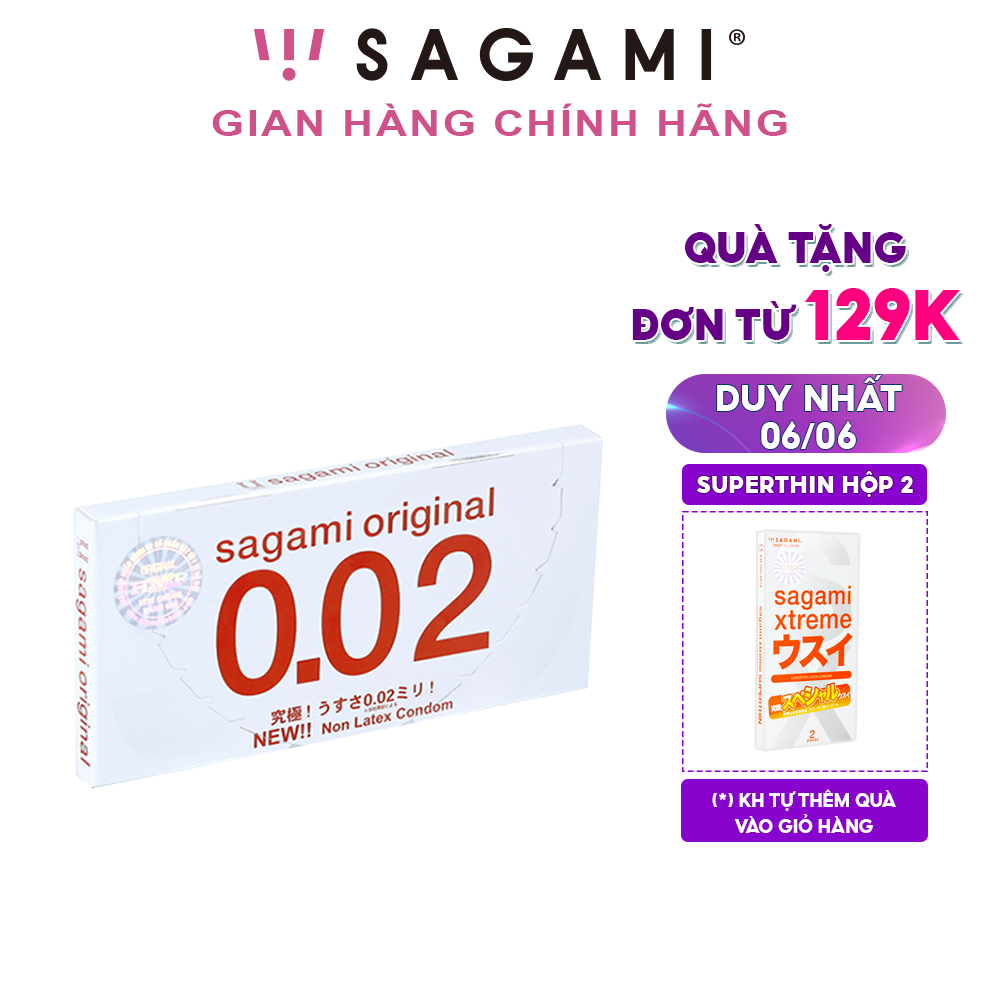 Bao cao su Sagami 002 - bcs non latex - siêu mỏng - hộp 2 chiếc
