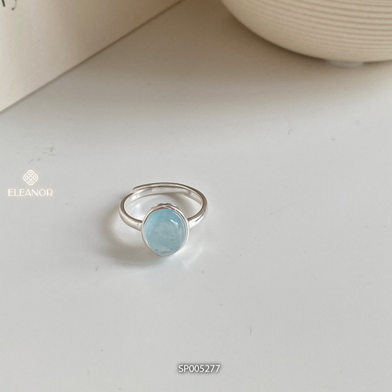 Nhẫn nữ hở bạc 925 Eleanor Accessories mặt tròn đính đá xanh phụ kiện trang sức 5277