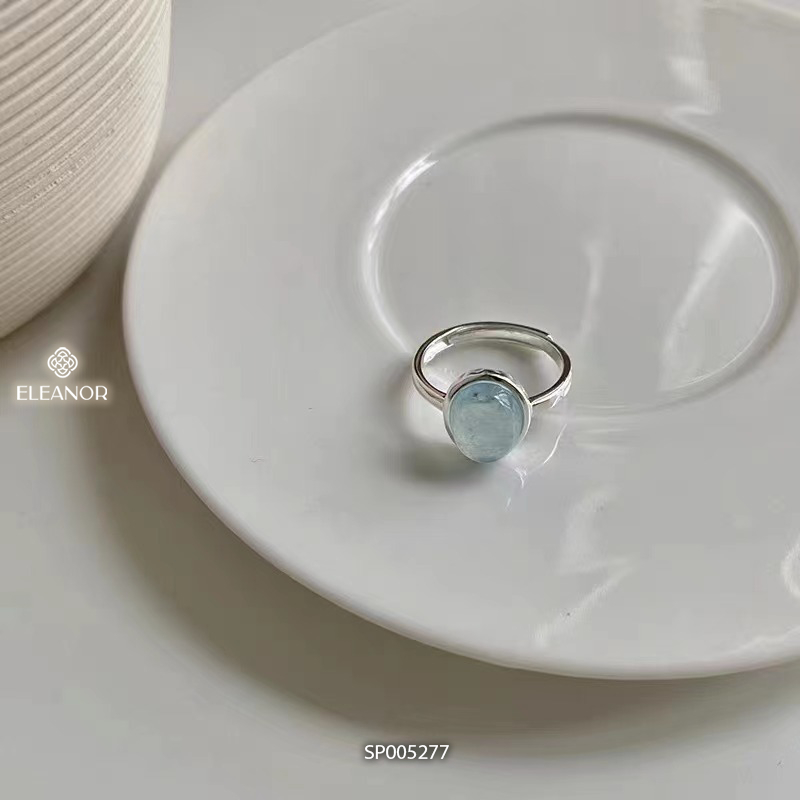 Nhẫn nữ hở bạc 925 Eleanor Accessories mặt tròn đính đá xanh phụ kiện trang sức 5277