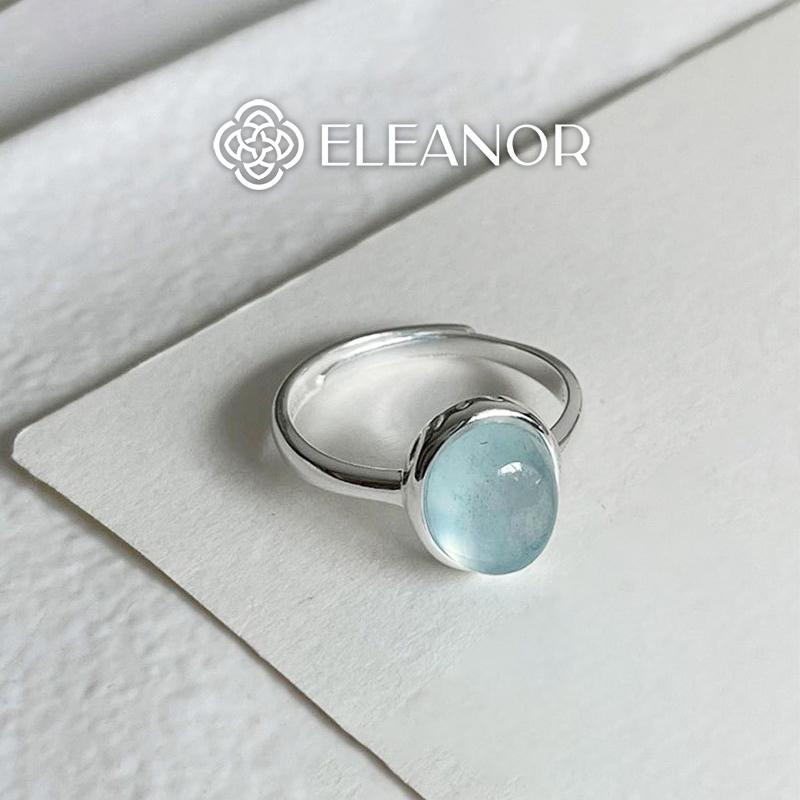 Nhẫn nữ hở bạc 925 Eleanor Accessories mặt tròn đính đá xanh phụ kiện trang sức 5277