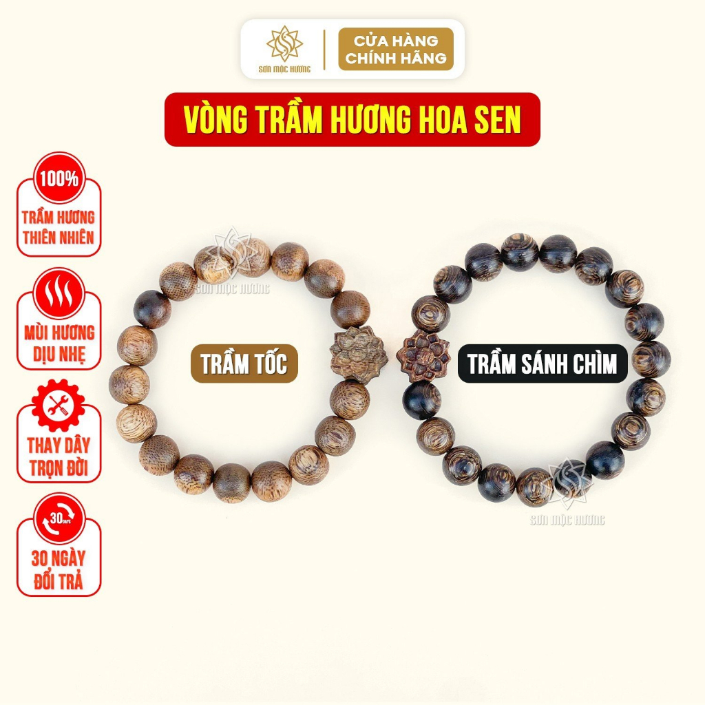 Vòng tay hoa sen trầm hương phong thủy may mắn nam nữ Sơn Mộc Hương