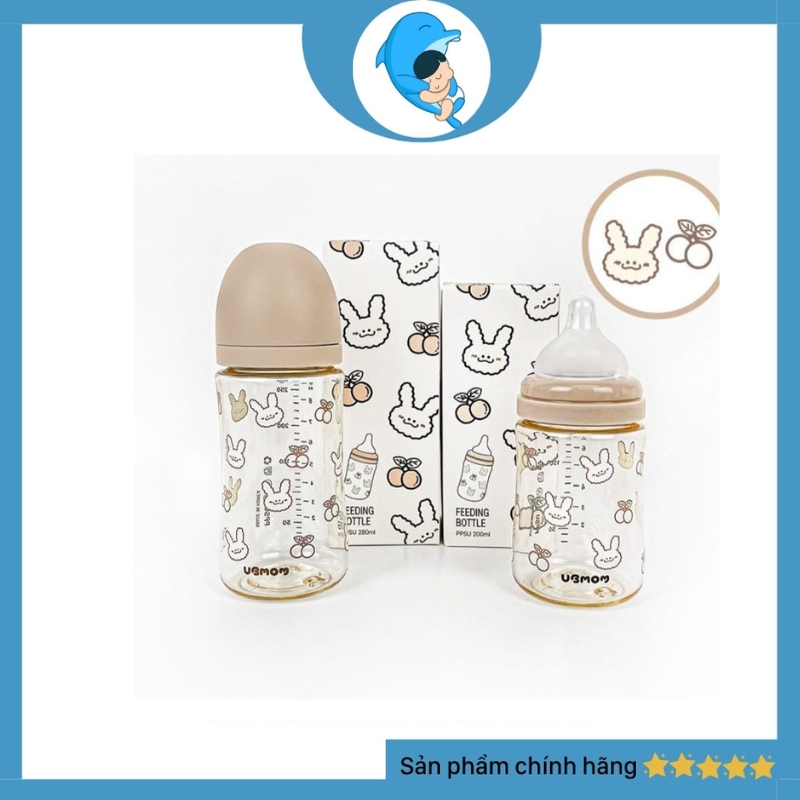 Bình sữa Ubmom họa tiết Hàn Quốc chất liệu PPSU dung tích 200/280ml cho bé (Có hỗ đổi núm)