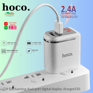 Củ sạc nhanh,cốc sạc 2 cổng usb,báo đèn led hiển thị dòng điện hoco c39,sạc nhanh ip,androi,