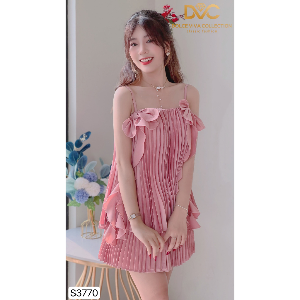 SET HAI DÂY HỒNG ĐÍNH NƠ XẾP LY TIỂU THƯ S3770 - DVC