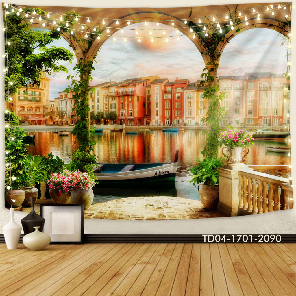 Tranh vải treo tường decor phòng khách, phòng ngủ, backdrop sự kiện Tặng kèm bộ móc treo