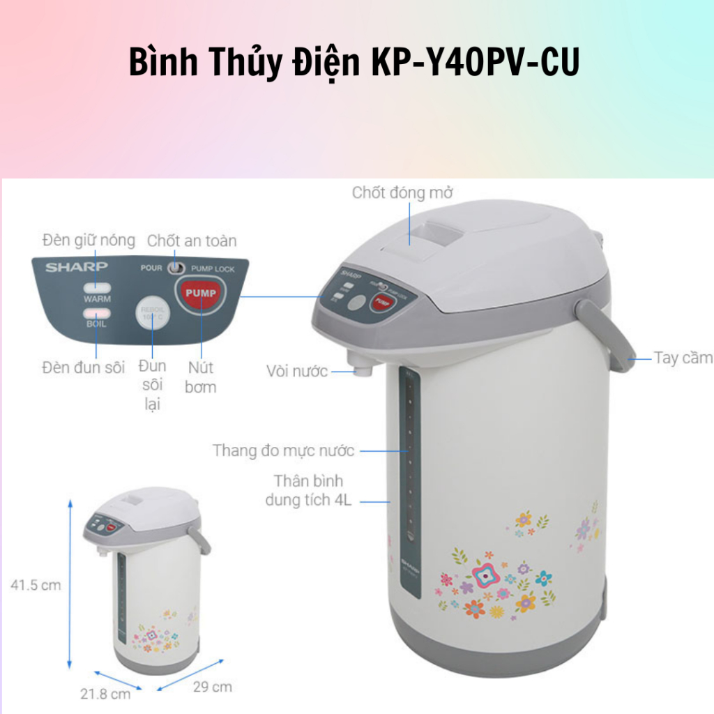 Bình Thủy Điện Sharp KP-Y40PV-CU/RD (4L) - Hàng Chính Hãng