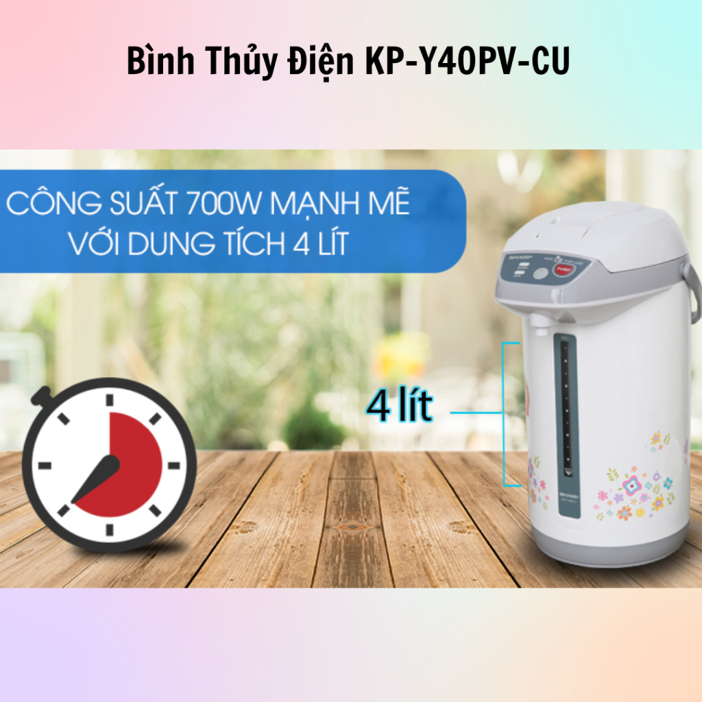 Bình Thủy Điện Sharp KP-Y40PV-CU/RD (4L) - Hàng Chính Hãng