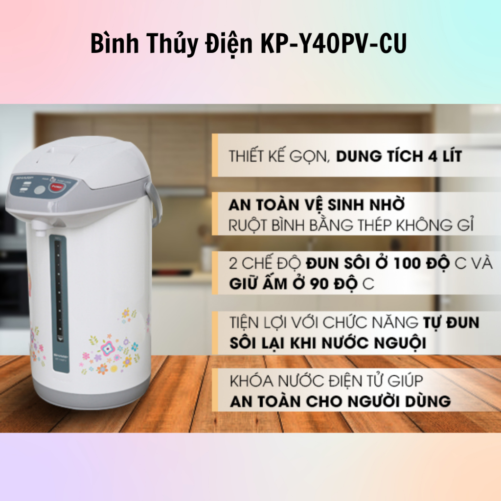 Bình Thủy Điện Sharp KP-Y40PV-CU/RD (4L) - Hàng Chính Hãng