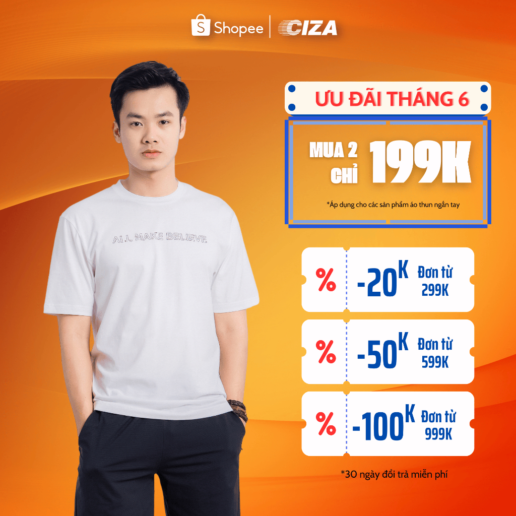 Áo thun nam cổ tròn CIZA vải cotton co giãn mặc thoáng mát thấm hút mồ hôi size S M L XL  ATNR54