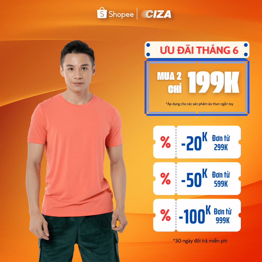 Áo thun nam ngắn tay cổ tròn CIZA vải cotton thoáng mát thấm hút mồ hôi dáng Slim Fit size S M L XL ATNS20