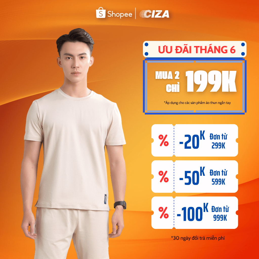 Áo thun ngắn tay nam CIZA vải thun mát mềm cao cấp trẻ trung size S M L XL màu be, blue, đen  ATNS28