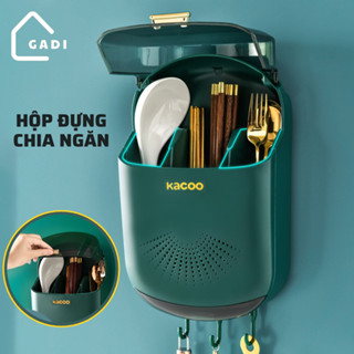 Hộp đựng đũa muỗng có nắp đậy gắn tường, ống đựng đũa treo tường chống bụi tích hợp móc treo