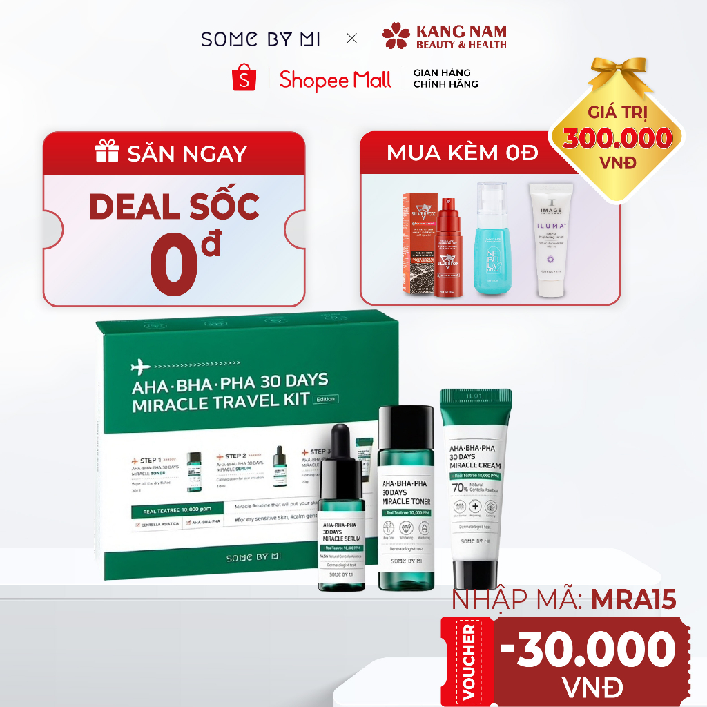 Set mini 3 món giảm mụn cấp tốc Some By Mi AHA- BHA-PHA 30 Days Miracle Travel Kit