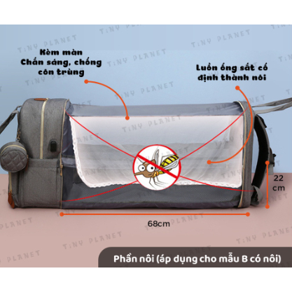 Balo Bỉm Sữa Cho Mẹ Và Bé 2in1, 3 Lớp Lót Cách Nhiệt Đựng Bình Sữa, Có Thể Kéo Ra Cho Bé Ngủ Khi Đi Du Lịch