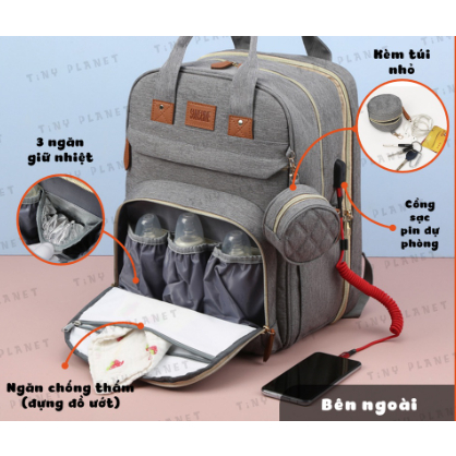 Balo Bỉm Sữa Cho Mẹ Và Bé 2in1, 3 Lớp Lót Cách Nhiệt Đựng Bình Sữa, Có Thể Kéo Ra Cho Bé Ngủ Khi Đi Du Lịch