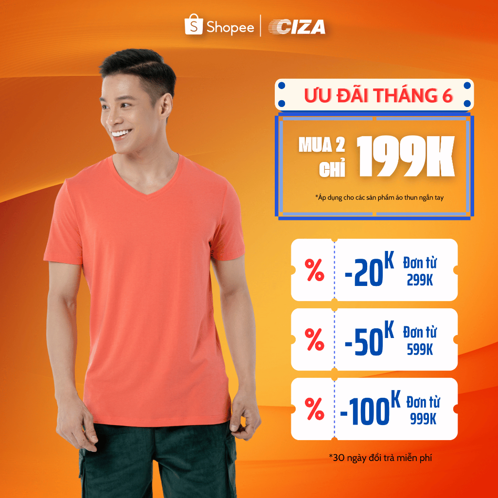 Áo thun nam cổ tim CIZA vải cotton co giãn mặc thoáng mát thấm hút mồ hôi size S M L XL ATNY01