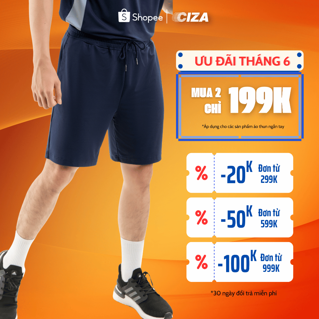 Quần đùi short thun ngắn nam CIZA phong cách thể thao cao cấp trẻ trung size S M L XL màu navy QSTR29
