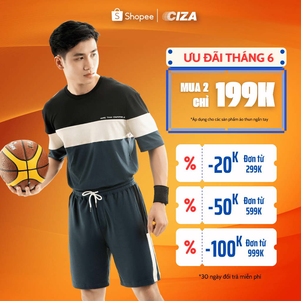 Quần đùi short thun ngắn nam CIZA phong cách thể thao dáng rộng cao cấp trẻ trung màu blue QSTR32