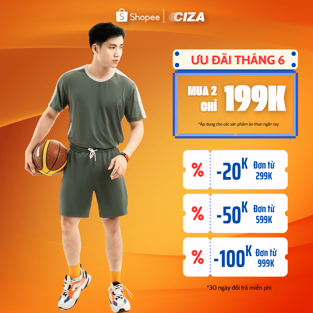 Quần đùi short thun ngắn nam CIZA phong cách thể thao dáng rộng cao cấp trẻ trung size S M L XL màu green QSTR33