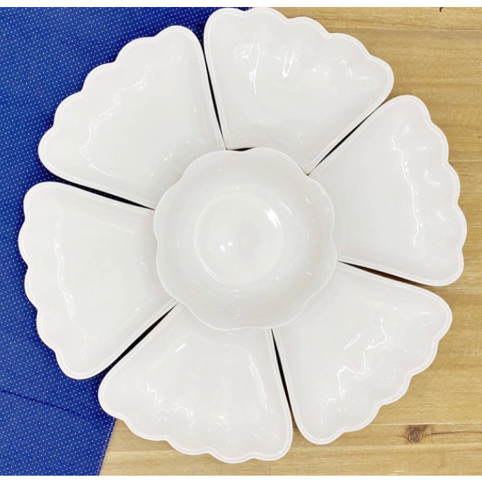 Bộ Bát Đĩa Hoa Mặt Trời Trắng Trơn [ Bát Tràng ]Set Bát Đĩa Cúng Gia Tiên - Vỡ 1 Đổi 1