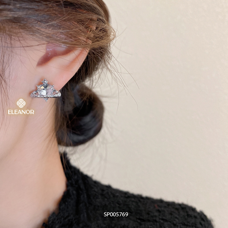Bông tai nữ chuôi bạc 925 Eleanor Accessories hình trái tim đính đá phụ kiện trang sức 5769