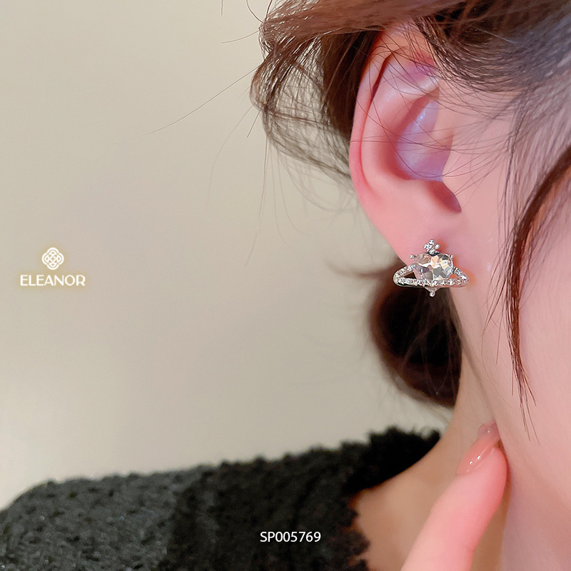 Bông tai nữ chuôi bạc 925 Eleanor Accessories hình trái tim đính đá phụ kiện trang sức 5769