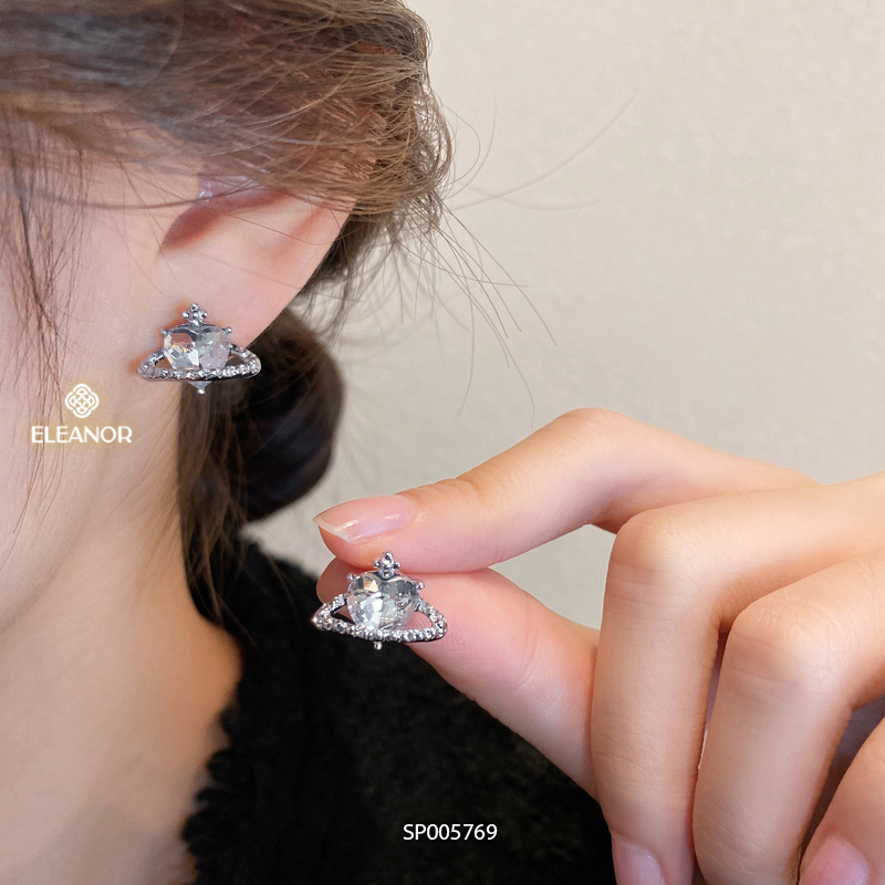 Bông tai nữ chuôi bạc 925 Eleanor Accessories hình trái tim đính đá phụ kiện trang sức 5769