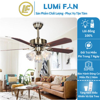 Quạt đèn trần trang trí lumifan, sải cánh 108cm, quạt trần đèn decor, quạt trần trang trí, bh 24 tháng, mã t42-6501ab