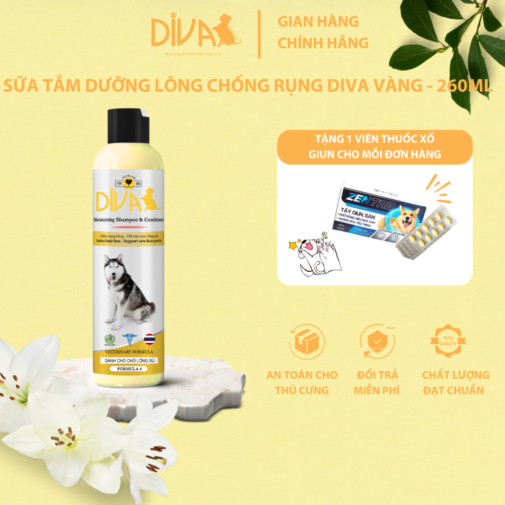 SỮA TẮM CHÓ DƯỠNG LÔNG GIẢM RỤNG DIVA VÀNG 260ML