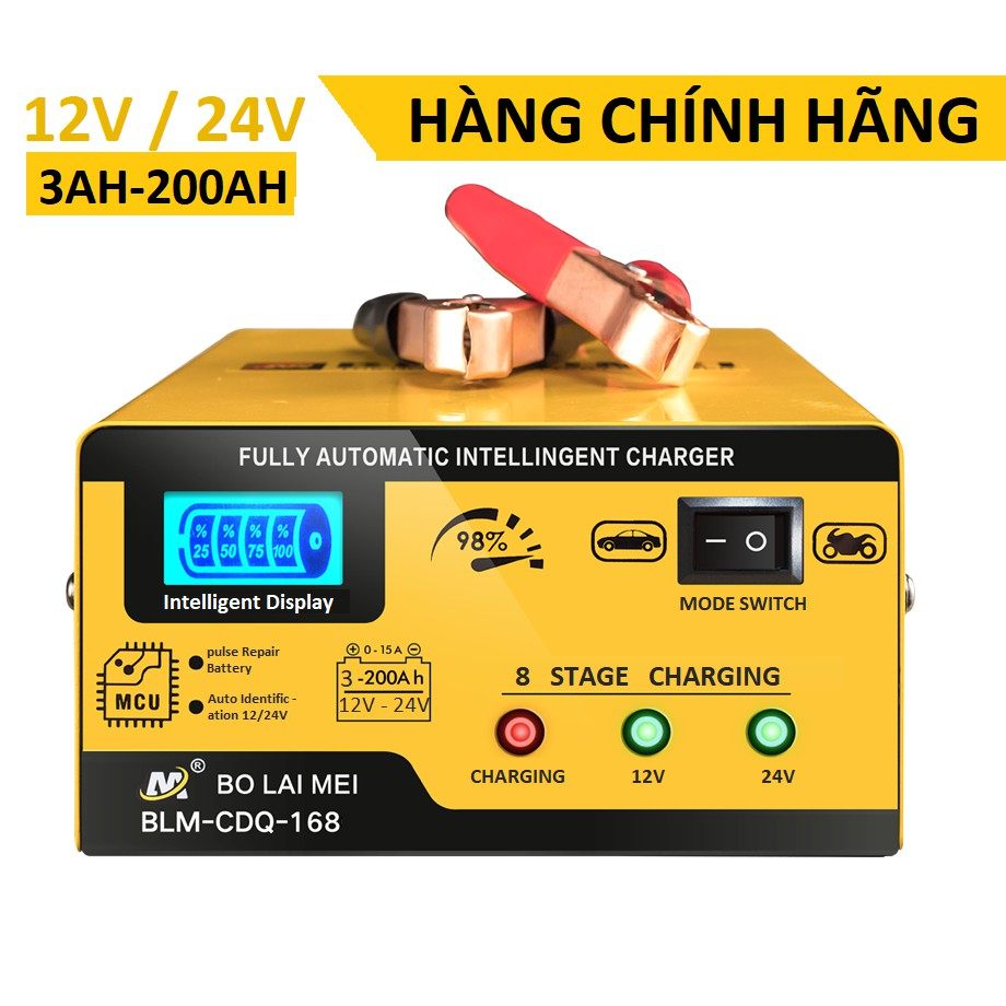 Bộ sạc ắc quy sửa chữa ô tô thông minh 12v24v ắc quy xe tải tự động bộ sạc nhanh công suất cao