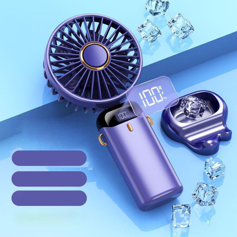 Quạt Cầm Tay Mini Gấp Gọn 5 Cấp Độ Gió Pin Sạc Dung Lượng Lớn 6000mAh Có Màn Hình Hiển Thị Pin, Cổng sạc