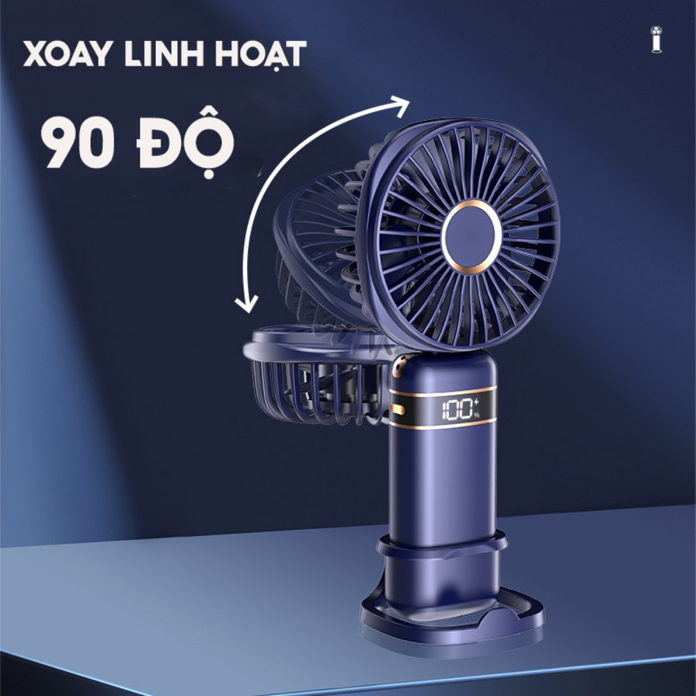 Quạt Cầm Tay Mini Gấp Gọn 5 Cấp Độ Gió Pin Sạc Dung Lượng Lớn 6000mAh Có Màn Hình Hiển Thị Pin, Cổng sạc