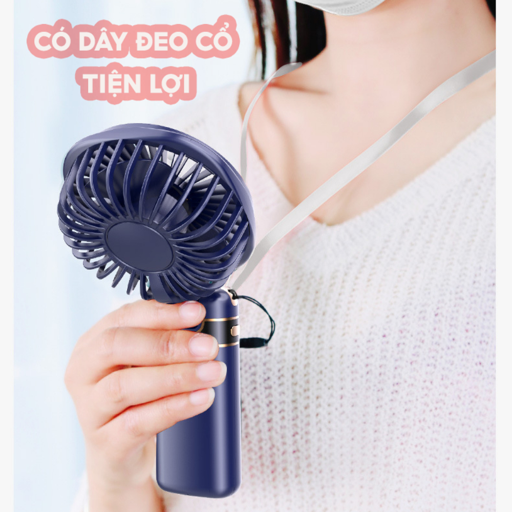 Quạt Cầm Tay Mini Gấp Gọn 5 Cấp Độ Gió Pin Sạc Dung Lượng Lớn 6000mAh Có Màn Hình Hiển Thị Pin, Cổng sạc