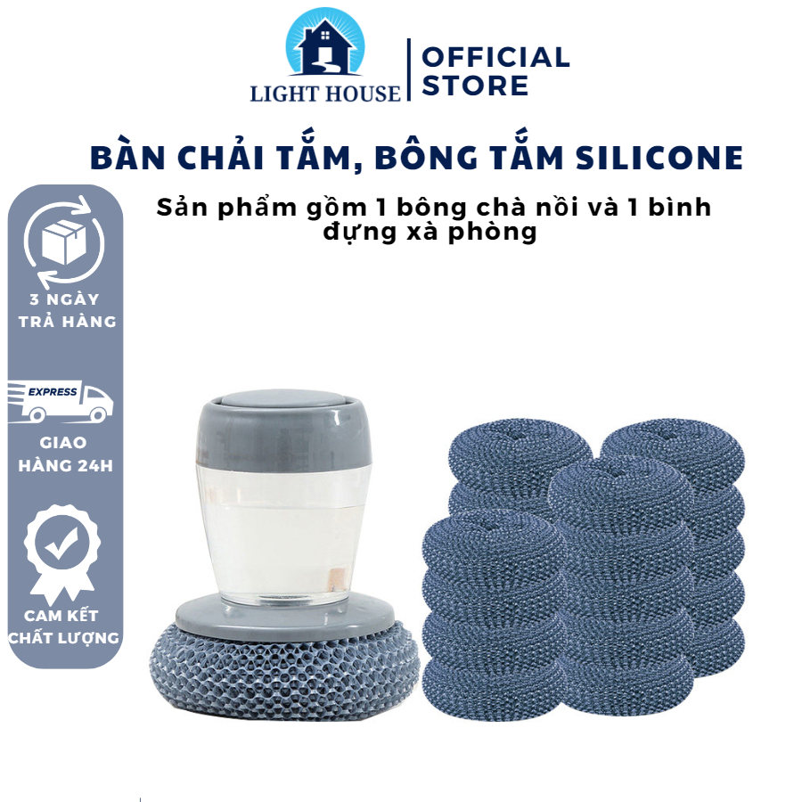 Bàn Chải Cọ Xoong Nồi, Dụng Cụ Chà Nồi Cọ Bếp Cọ Rửa Chén Bát Có Bình Đựng Xà Phòng Bàn Chải Nhà Bếp Đa Năng