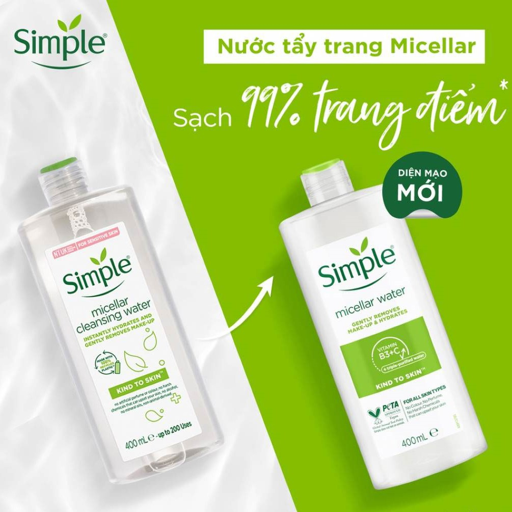 COMBO Simple Tẩy trang + Sữa rửa mặt + Toner Simple (Bộ 03 món)