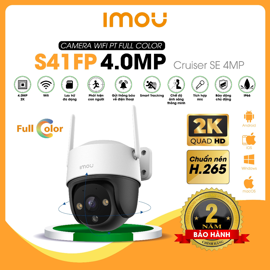 Camera Wifi IMOU ngoài trời có màu ban đêm, Xoay 360 độ,CRUISER 2MP/4MP-S21FP/S22FP-S41FP/S42FP chính hãng