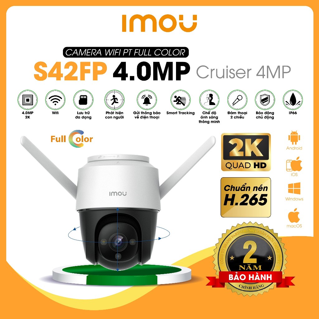 Camera Wifi IMOU ngoài trời có màu ban đêm, Xoay 360 độ,CRUISER 2MP/4MP-S21FP/S22FP-S41FP/S42FP chính hãng
