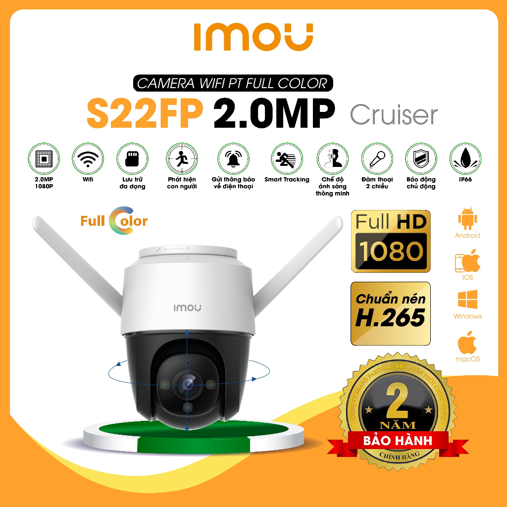 Camera Wifi IMOU ngoài trời có màu ban đêm, Xoay 360 độ,CRUISER 2MP/4MP-S21FP/S22FP-S41FP/S42FP chính hãng