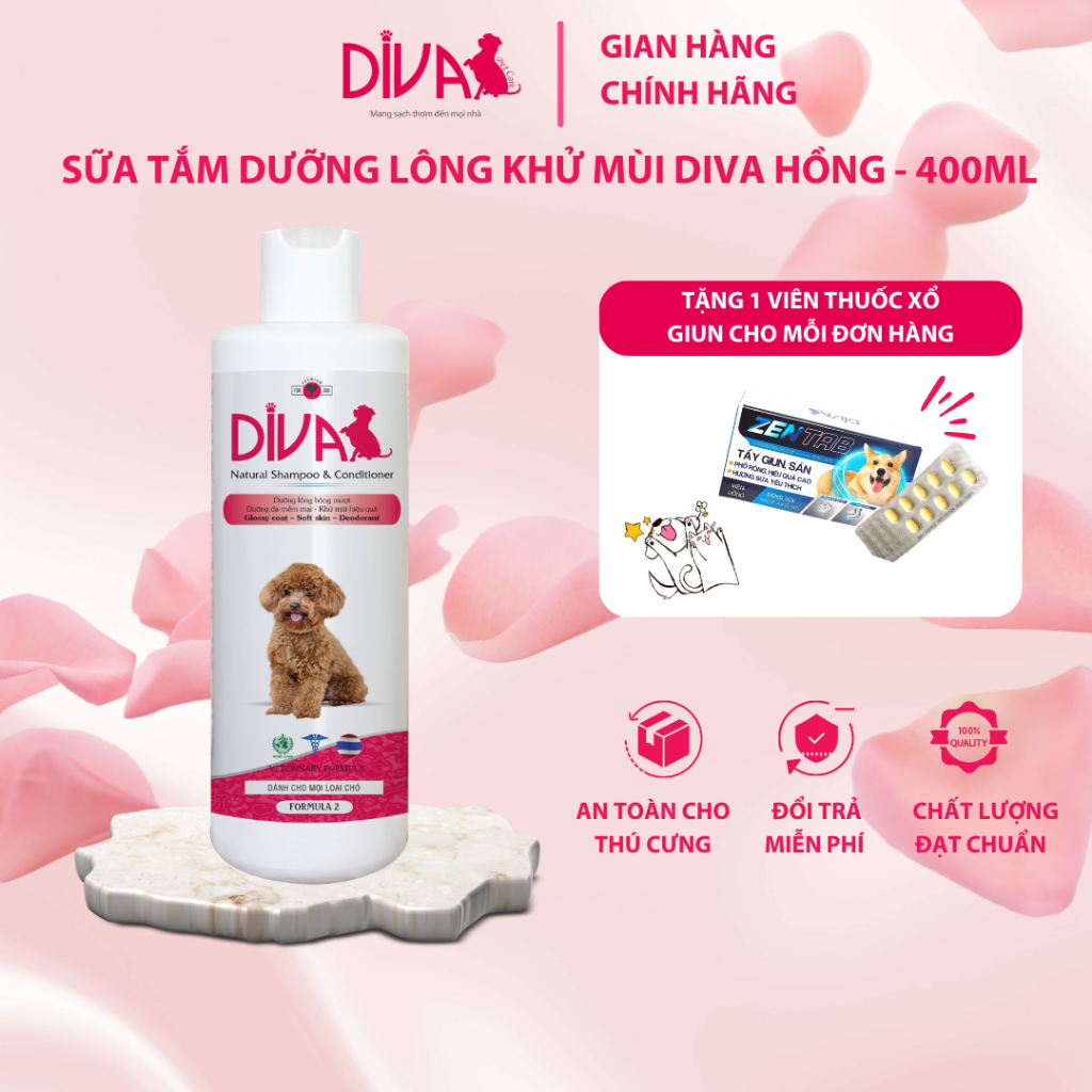 SỮA TẮM CHÓ DƯỠNG LÔNG KHỬ MÙI DIVA HỒNG 400ML