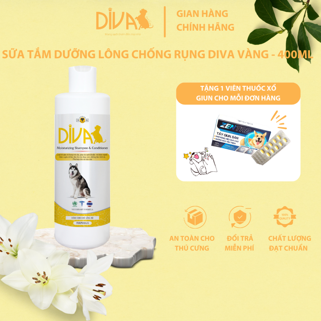 SỮA TẮM CHÓ DƯỠNG LÔNG GIẢM RỤNG DIVA VÀNG 400ML