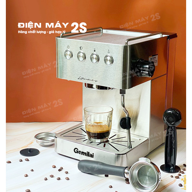[HCM-Hàng sẵn]Combo máy pha cà phê Gemilai CRM 3005E và máy xay cafe 020 - sử dụng cho quán cà phê, bán cà phê take away
