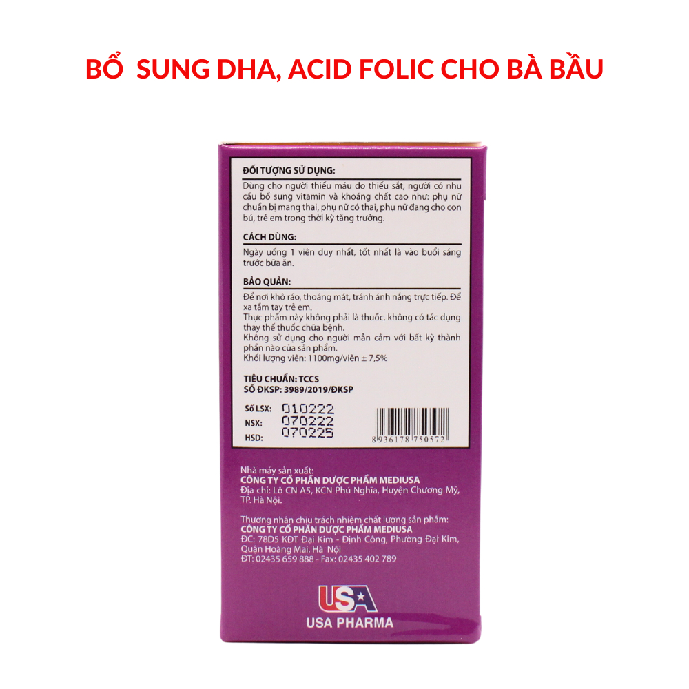 Viên uống bổ sung SẮT, AXIT FOLIC cho bà bầu và mẹ cho con bú PRONATAL DHA - 30 VIÊN - Bổ bầu PRONATAL DHA tốt cho thai