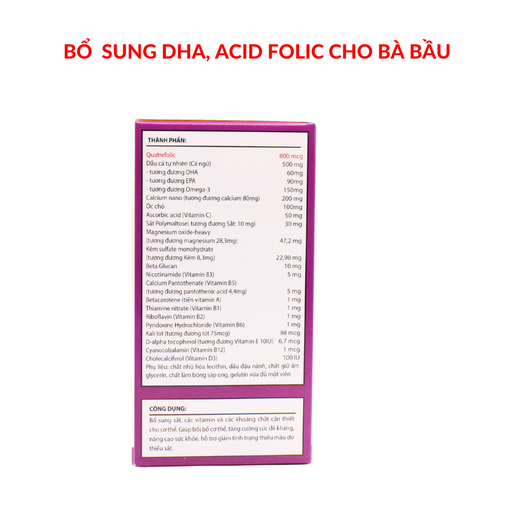 Viên uống bổ sung SẮT, AXIT FOLIC cho bà bầu và mẹ cho con bú PRONATAL DHA - 30 VIÊN - Bổ bầu PRONATAL DHA tốt cho thai