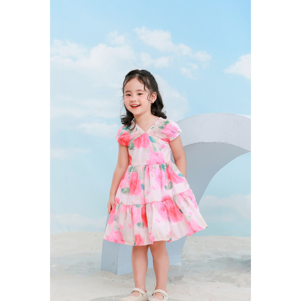 Váy hè bé gái - Váy thiết kế cho bé - Đầm hè thiết kế cho bé gái - MAY XINH XỊN hoa hồng Scarlet