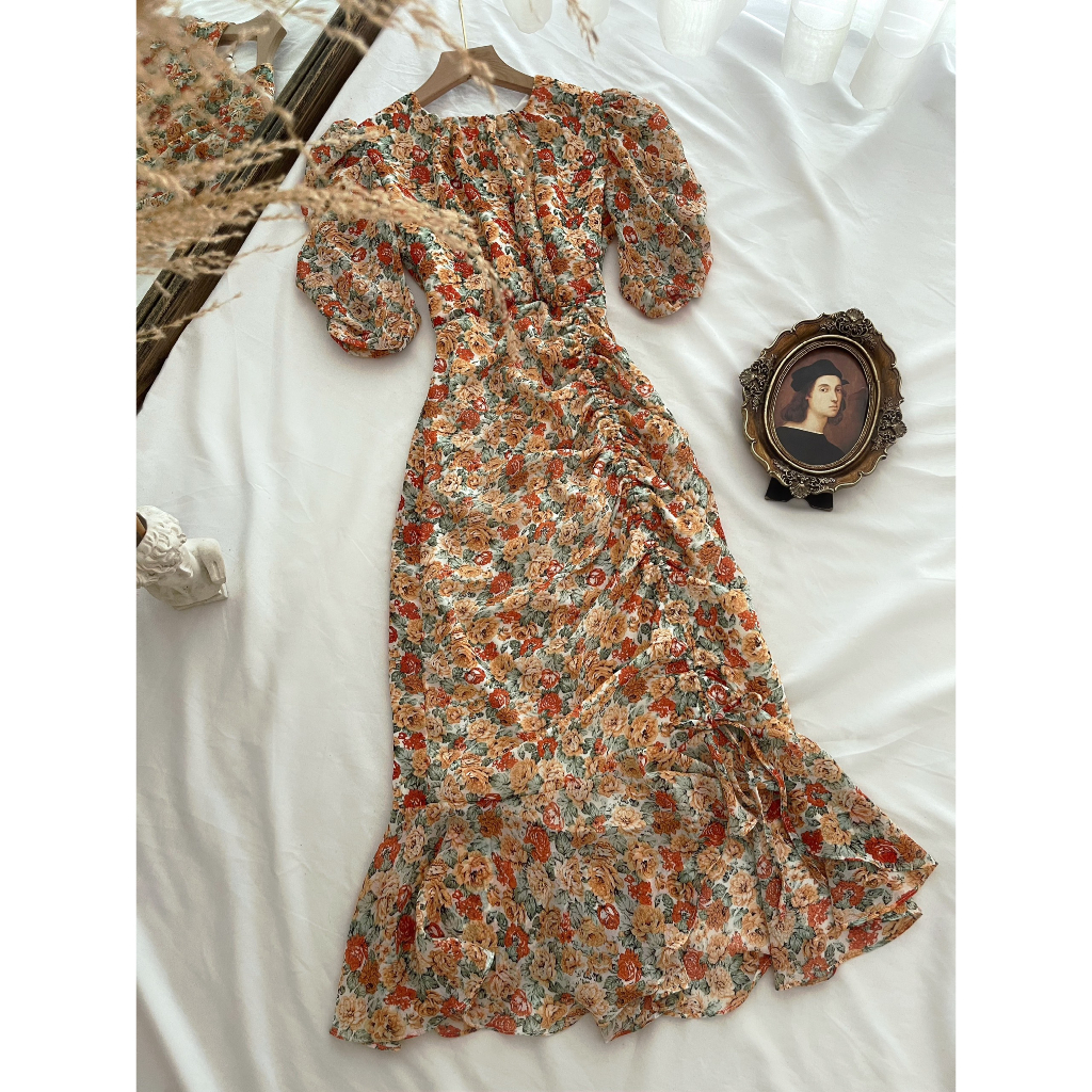 Váy hoa nhí 2 màu dây rút sang chảnh 1649