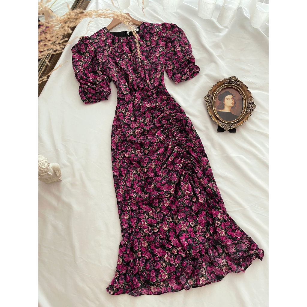 Váy hoa nhí 2 màu dây rút sang chảnh 1649