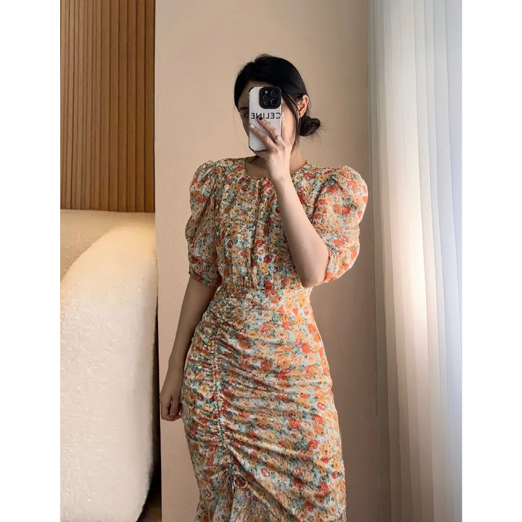 Váy hoa nhí 2 màu dây rút sang chảnh 1649