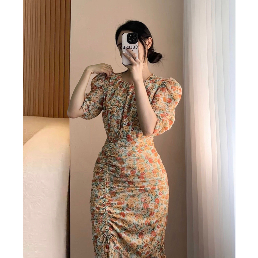 Váy hoa nhí 2 màu dây rút sang chảnh 1649