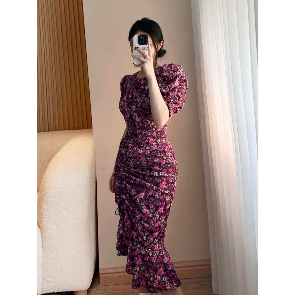 Váy hoa nhí 2 màu dây rút sang chảnh 1649